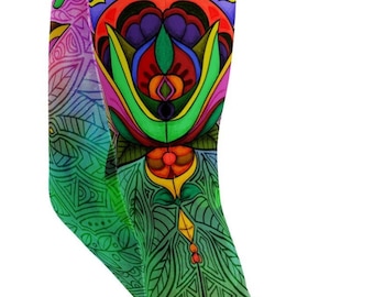 Gemusterte Workout-Leggings für Frauen - Bunte Ornamental Hoch taillierte Activewear Yoga-Hose