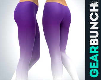 Ombre Leggings, Purple to White Gradient Printed Leggings for Women, Gym Tiktok Workout Butter Soft Leggings, High Waist Plus Size Yoga Pant