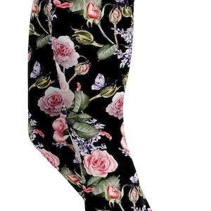 Pink rose black leggings deals