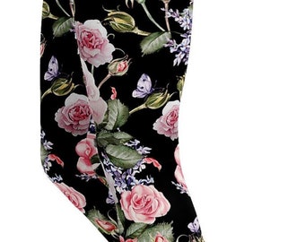 Watercolor Roses & Lavender Leggings