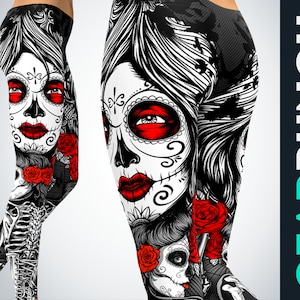 Leggings taille haute en forme de crâne en sucre pour le Jour des morts