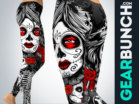 Sugar Skull Leggings, Day of the Dead Leggings, Plus Size High Waist  Leggings, Yoga Pants Tights, Printed Gym Sexy Tiktok Leggings for Women -   Canada