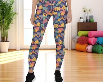Leggings de cintura alta para mujer con estampado colorido de ciudad embrujada, ropa deportiva y pantalones de yoga.