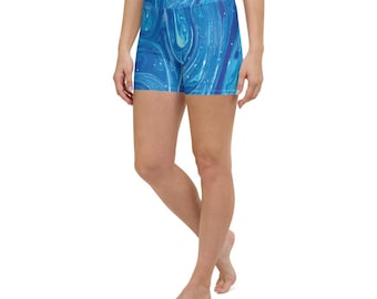 Yoga Leggings Frauen Bunt Blau Swirl - Hoch taillierte Workout Activewear Hose