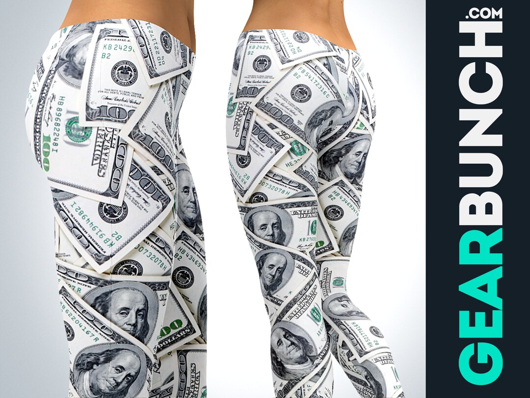 Dollar Leggings, 100 Dollar Bills, Printed Leggings for Women, Workout