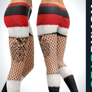 Santa&#39;s Shorts Printed Leggings For Women, Garter Stockings Sexy Buttery Soft Winter Leggings, Xmas Gift for Girlfriend, Gym Workout Legging