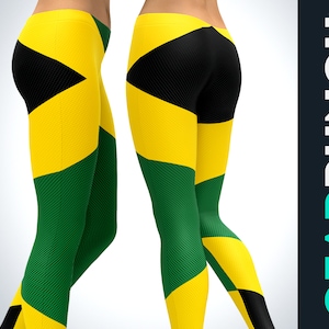 Jamaica Flag Leggings, Jamaican Gift for Her, Gift for Jamaican Girl, Printed Leggings for Women, Summer Creamy Soft Leggings, Yoga Gifts