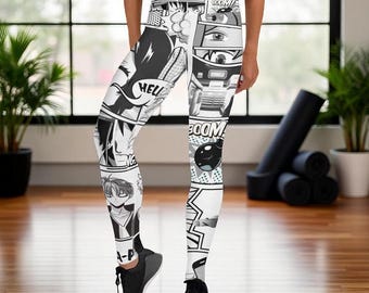 Leggings de talle alto con estampado de cómic para mujer, ideales para yoga y gimnasio.