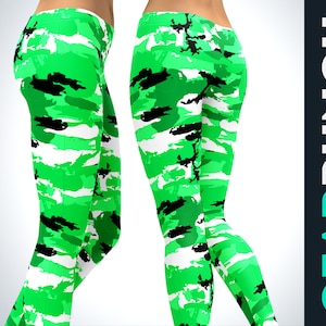 Camo Leggings, Lime Green Printed Tiktok Leggings for Women, Workout Exercise Leggings, Butter Soft Yoga Pants, High Waist Tights For Women
