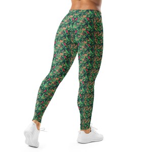 Leggings da donna con stampa colibrì, a vita alta, ideali per yoga e allenamento, con motivo a colibrì gola rubino.