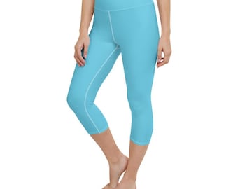 Yoga Leggings Women Colorful Baby Blue Capri Workout Pants | Activewear Gym