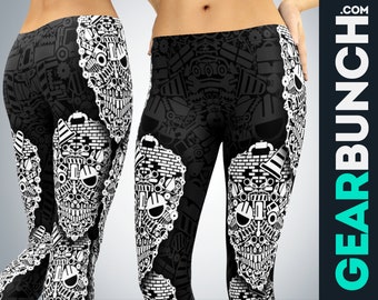 Trainingslegging dames - constructie schedel yogabroek, hoog getailleerde sportleggings