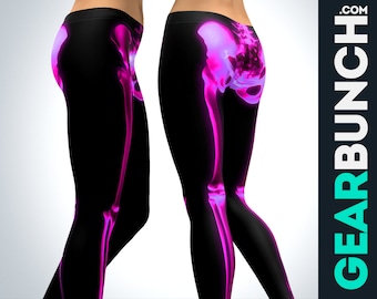 Leggings de cintura alta rosa com estampa de raio-X | Calça de ioga para o Halloween, ideal para mulheres e para atividades físicas.