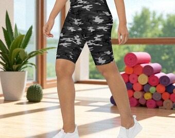 Camo Bike Shorts Women's Dark Grey High Waisted Activewear Leggings for Workout