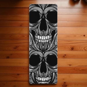 Ornamental Skull Print Yoga Mat, Rubber Bottom Mat for Workout, Pilates Gifts, Meditation Gift, Sporty Yoga Mat, Gift for Her Home Gym Decor