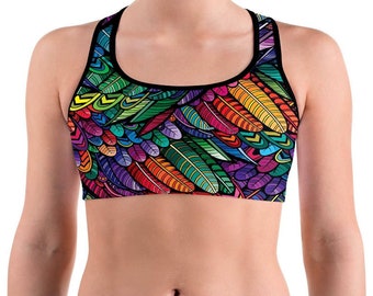 Sportbeha met kleurrijke veren voor actieve vrouwen - High Impact Workout Yoga Running