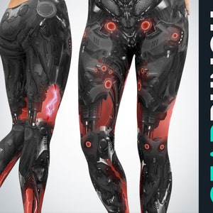 Leggings robot meccanici per donne, leggings stampati in pelle robotica gotica fantascientifica CyberPunk, regalo per ragazza meccanica elettricista, leggings Tiktok