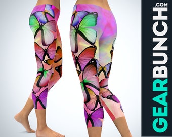 Leggings Women Butterfly Print Capri | High Waisted Activewear Yoga Pants