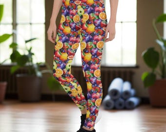 High Waisted Leggings Women Watercolor Fruit Print Yoga Pants | Activewear Workout Tights