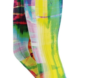 Neon Rave Leggings - Helle Festival Activewear für Frauen, hoch taillierte Capri Yoga-Hose