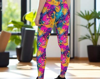 High Waisted Patterned Leggings for Women - Abstract Seamless Yoga Tights