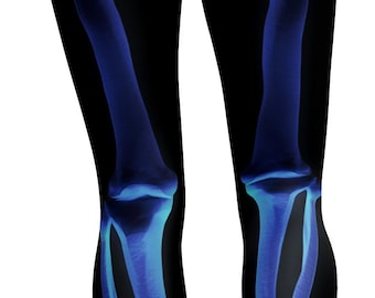 Leggings femininas com estampa de esqueleto - Calças capri assustadoras com raio-X, cintura alta, ideais para ioga no Halloween.