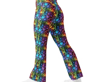 High Waisted Leggings Women Neon Ice Flare - Patterned Workout Yoga Activewear