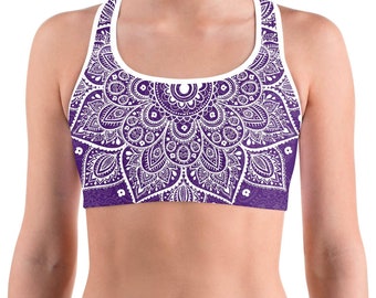 Yoga Sports Bra Purple Mandala, Comfortable Workout Activewear for Women, Running & Gym