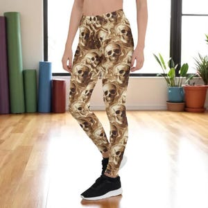 Melting Skull Print Leggings for Women, High Waist Yoga Pants, Seamless Pattern Tights, Festival Clothing, Gym Clothes, Halloween Gifts