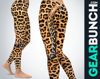 Plus Size Leopard Print Leggings with Tail - High Waisted Workout Activewear for Women