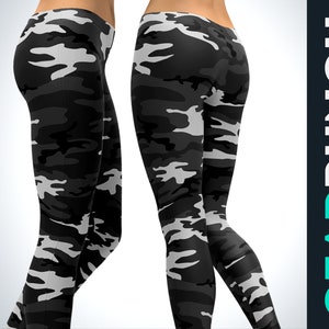 Grey Camo Leggings, Camouflage Printed Tiktok Leggings for Women, Workout Exercise Leggings, Butter Soft Yoga Pants, High Waist Tights Women