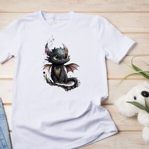 Toothless How to train your dragon T Shirt Kids Party Nursery Watercolor Drawing Clothing Gift Birthday Party Unisex Heavy Cotton Tee