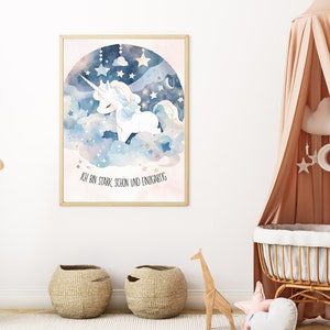 Einhorn Poster 3er Set mit positiven Affirmationen, Aquarell Wandbild Kinderzimmer, Glaubenssätze Kind, Zauberhafte Mutmach Geschenk image 6
