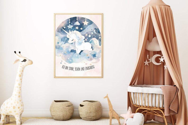 Einhorn Poster 3er Set mit positiven Affirmationen, Aquarell Wandbild Kinderzimmer, Glaubenssätze Kind, Zauberhafte Mutmach Geschenk image 6