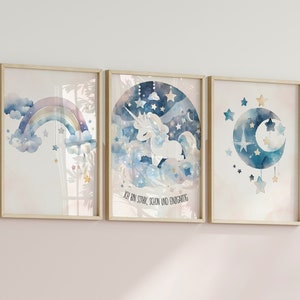 Einhorn Poster 3er Set mit positiven Affirmationen, Aquarell Wandbild Kinderzimmer, Glaubenssätze Kind, Zauberhafte Mutmach Geschenk image 4
