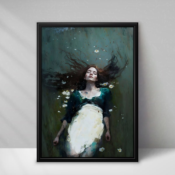 Woman floating in Water | Impressionist Artwork Emotionales Abstraktes Poster | Fine-Art-Druck for dreamy Vintage Lovers