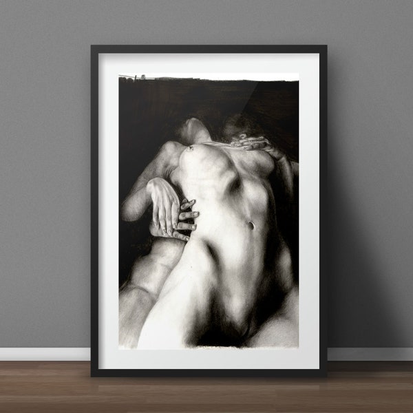 Sexy Art // Nackte sinnliche Körper boudoire Erotische Kunst sinnlich intimes sexy Paar Zeichnung Quality Kunstdruck Leinwand oeuvre féminine