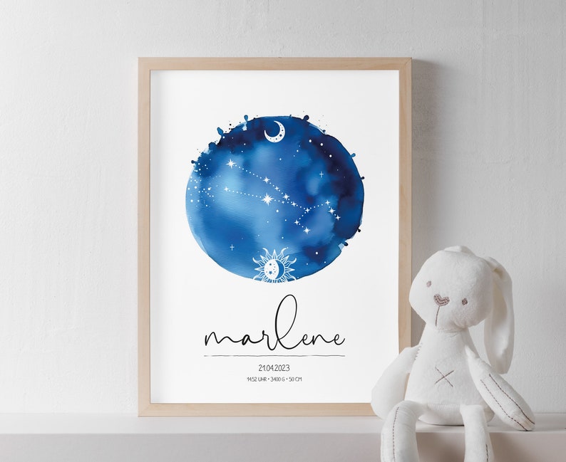 Personalisiertes Baby Poster Mit Sternzeichen - Individuelle Geburtsgeschenk