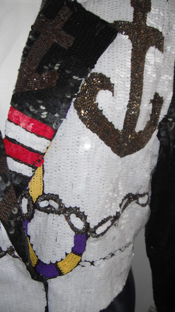 Sequin Jacket with Nautical theme Size Large Bomb… - image 4