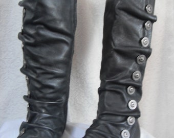black leather Medallion embellished boot-Size-8, super comfort boot