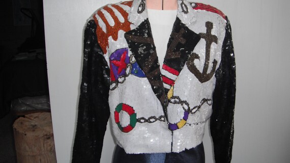 Sequin Jacket with Nautical theme Size Large Bomb… - image 2