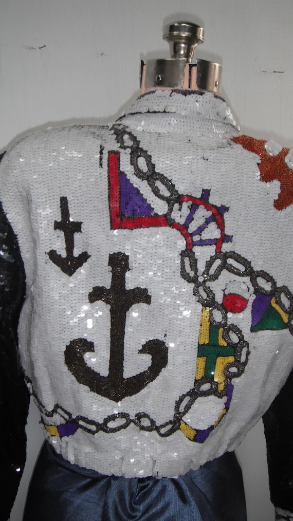 Sequin Jacket with Nautical theme Size Large Bomb… - image 7