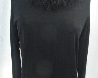 Black Silky top with Ostrich Feathers