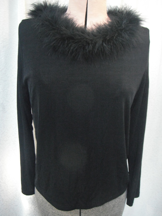 Black Silky top with Ostrich Feathers