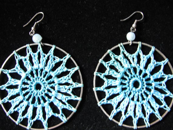 70's ombre blue macrame earrings