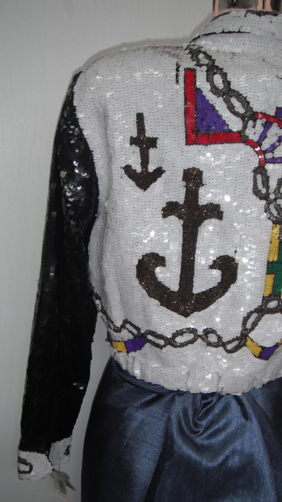 Sequin Jacket with Nautical theme Size Large Bomb… - image 8