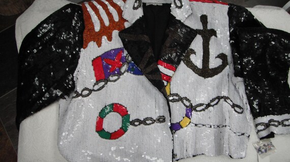 Sequin Jacket with Nautical theme Size Large Bomb… - image 13