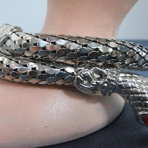 Victorian Sterling Mesh Snake Bracelet Emerald Eyes *antique