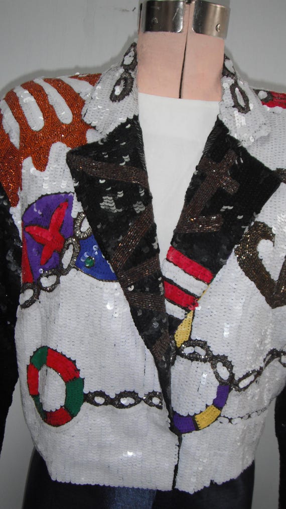 Sequin Jacket with Nautical theme Size Large Bomb… - image 1