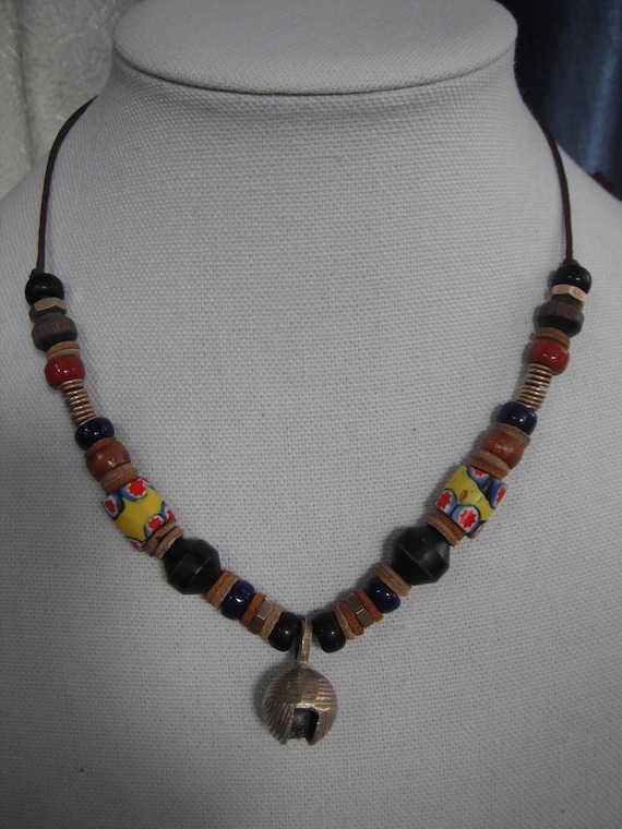 Mens Moroccan trade bead and Brass necklace